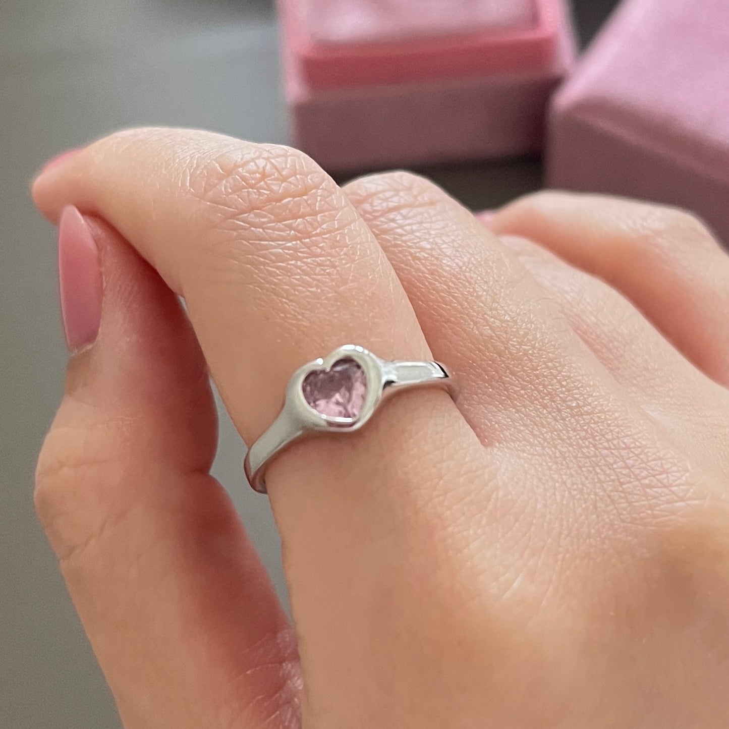 Pink Heart Open Ring